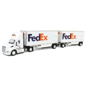 1/50 FedEx Peterbilt 579 Single-Axle Semi Truck with Day Cab & 2 28ft Wabash Pup Trailers by Diecast Masters