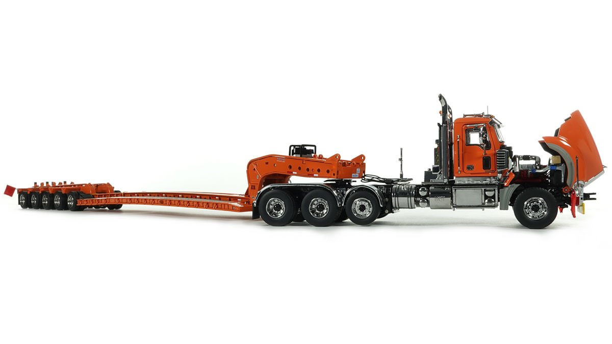 Mack Titan Tri-Axle with Fontaine 100-Ton 5-Axle Drop Side Rail Trailer - Orange 2010 - Image 9